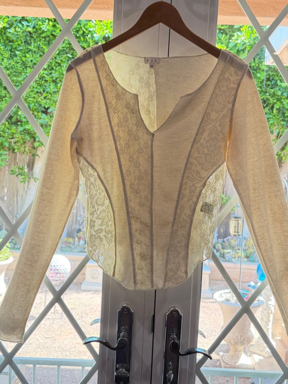 🤍 POL Thermal & Lace Long Sleeve Top | Size M | Boho Romantic - Picture 2 of 8